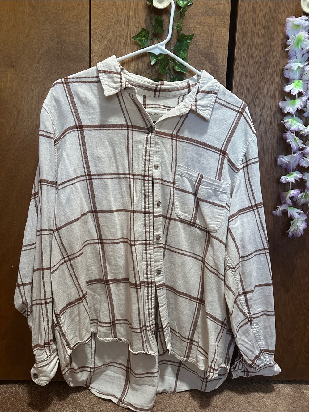 Universal Thread Cream Shirt with Brown Stripes